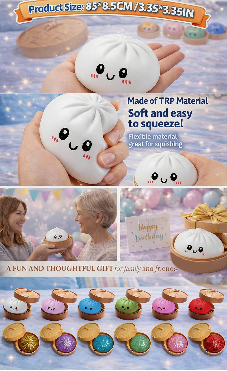 Squishy Ravioli Pailleté – Jouet Sensoriel Anti-Stress Ultra Moelleux